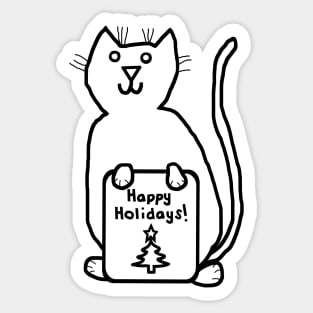 Cute Christmas Cat says Happy Holidays Line Drawing Sticker